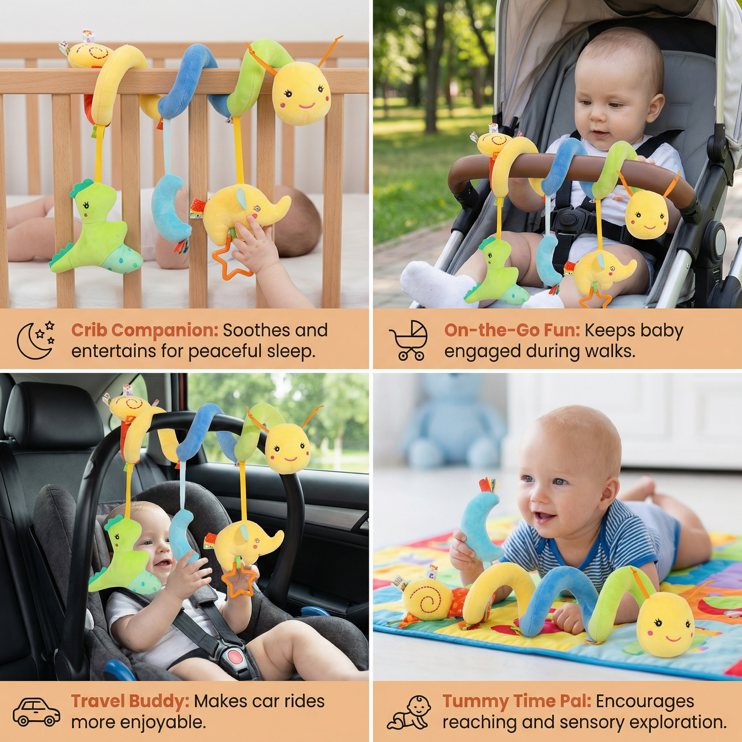 3-in-1 Caterpillar Rattle Toy for Home and On-the-Go