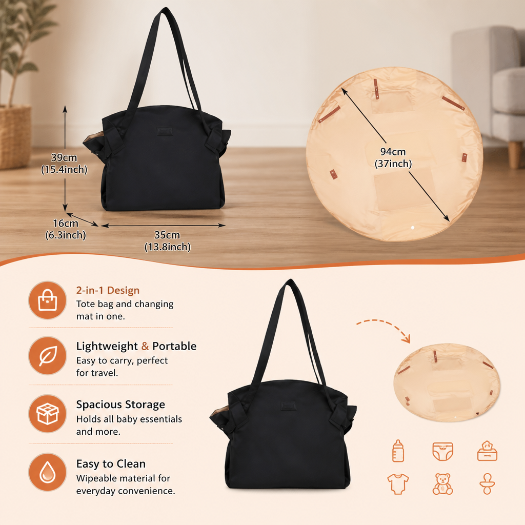 2-in-1 Folding Diaper Bag & Changing Mat – Lightweight & Spacious Travel Tote for Moms