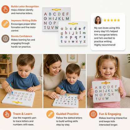 2-in-1 Magnetic Letter Tracing Board for Uppercase & Lowercase Writing Practice