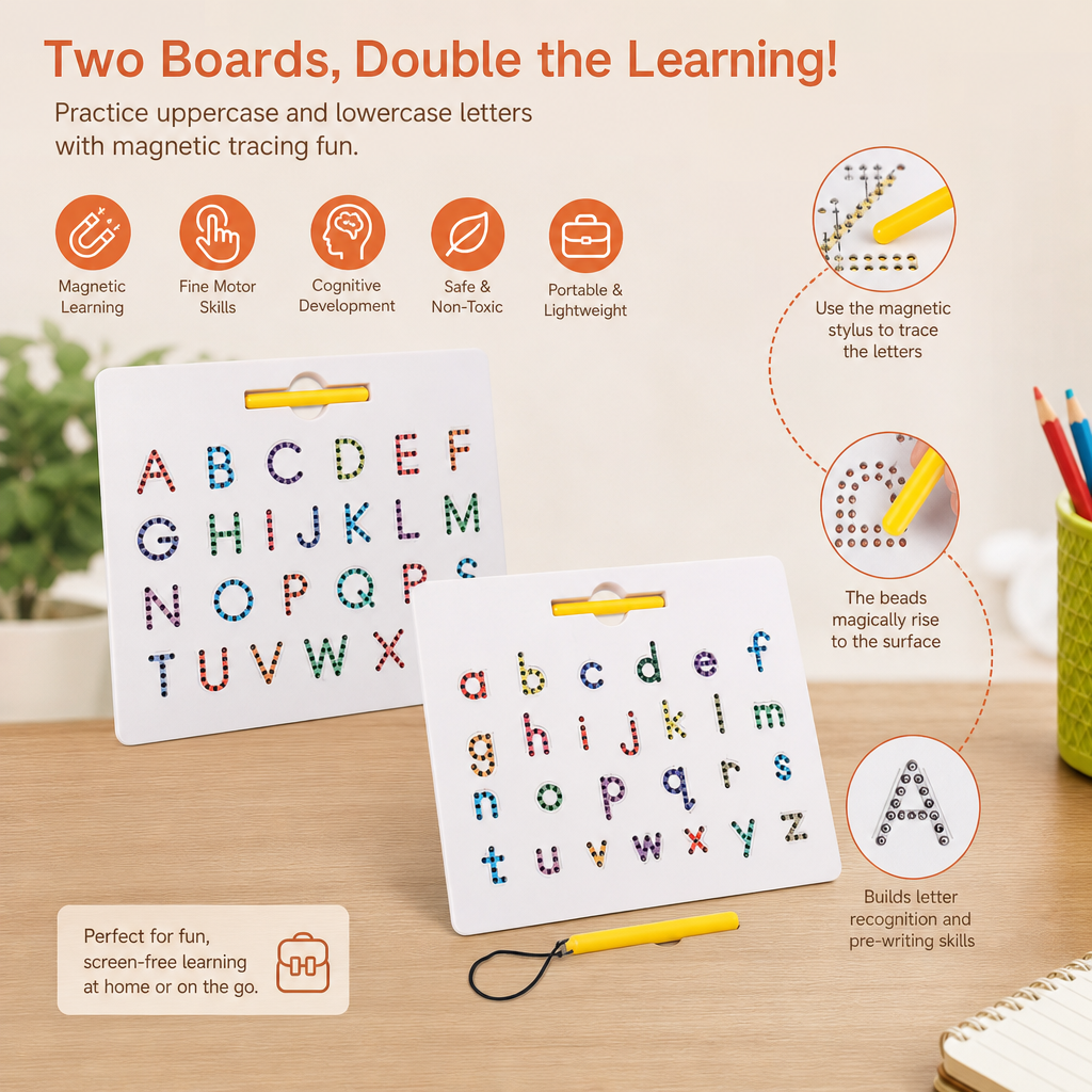 2-in-1 Magnetic Letter Tracing Board for Uppercase & Lowercase Writing Practice