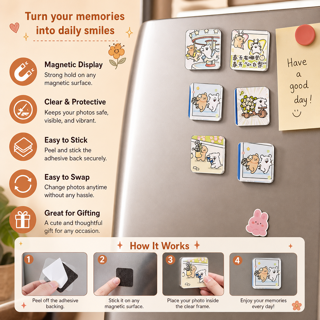 Clear Acrylic Magnetic Photo Frames with Adhesive Backing