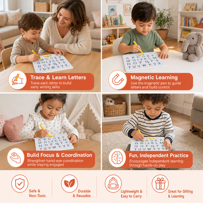 2-in-1 Magnetic Letter Tracing Board for Uppercase & Lowercase Writing Practice