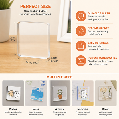 Clear Acrylic Magnetic Photo Frames with Adhesive Backing