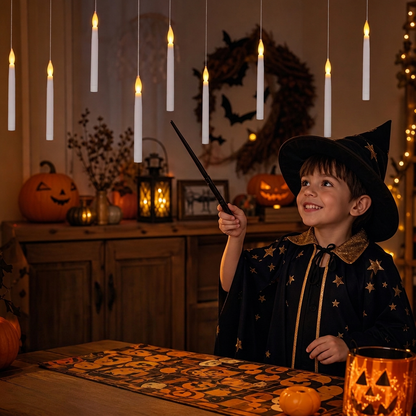 Magic Wand-Controlled Floating LED Candles with Hanging Hooks
