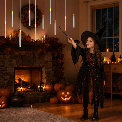 Magic Wand-Controlled Floating LED Candles with Hanging Hooks