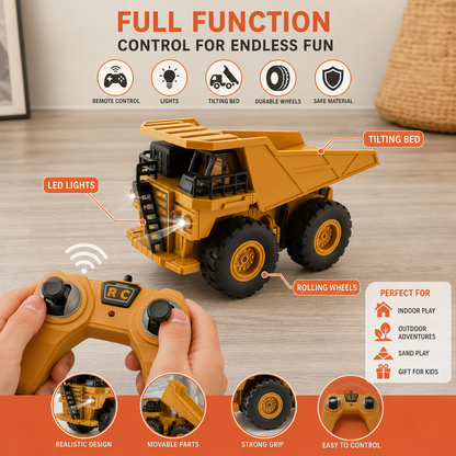 Remote-Controlled Dump Truck with Lights – Construction Vehicle Toy