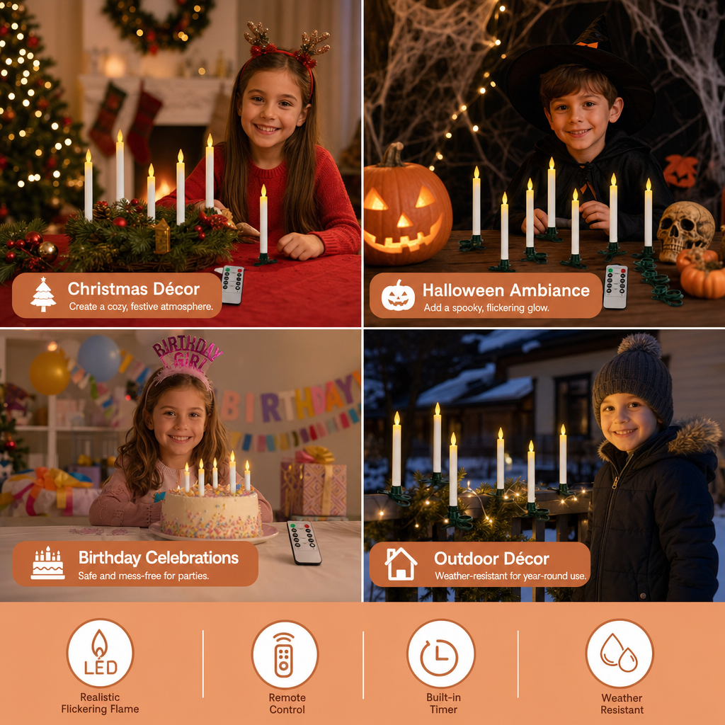 Magic Wand-Controlled Floating LED Candles with Hanging Hooks