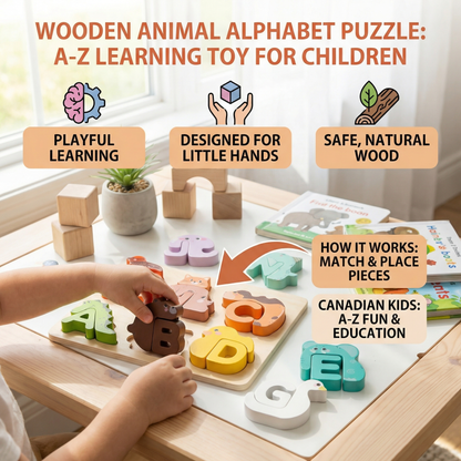 Wooden Animal Alphabet Puzzle – A-Z Learning Toy for Children