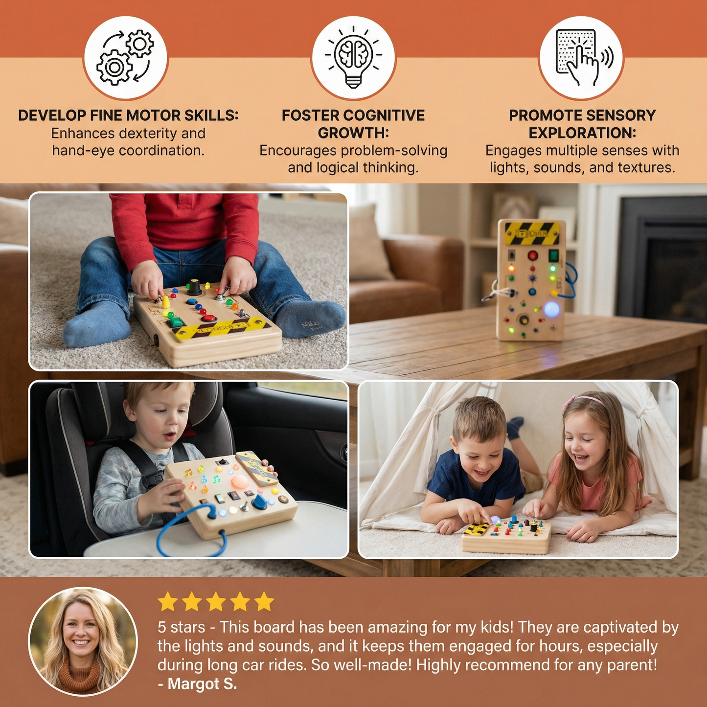 Montessori Activity Board Made of Wood