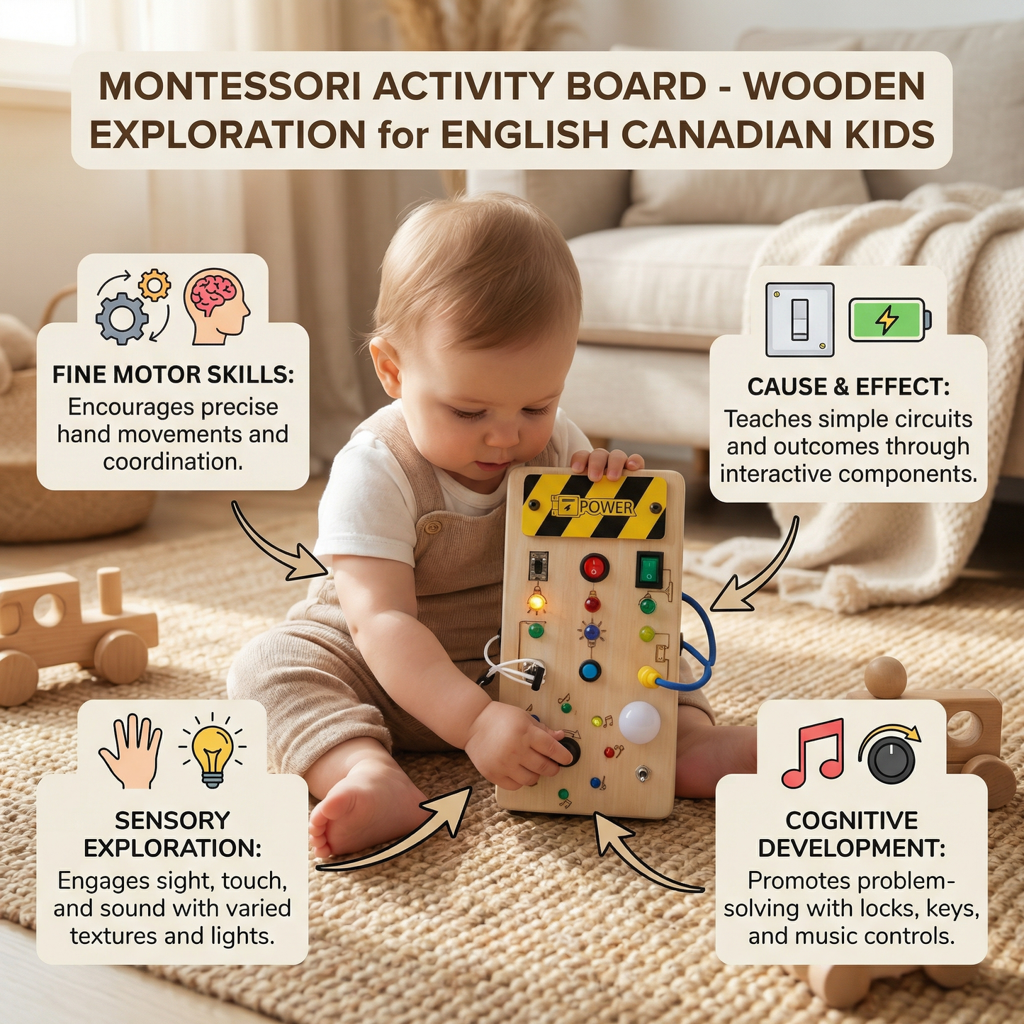 Montessori Activity Board Made of Wood