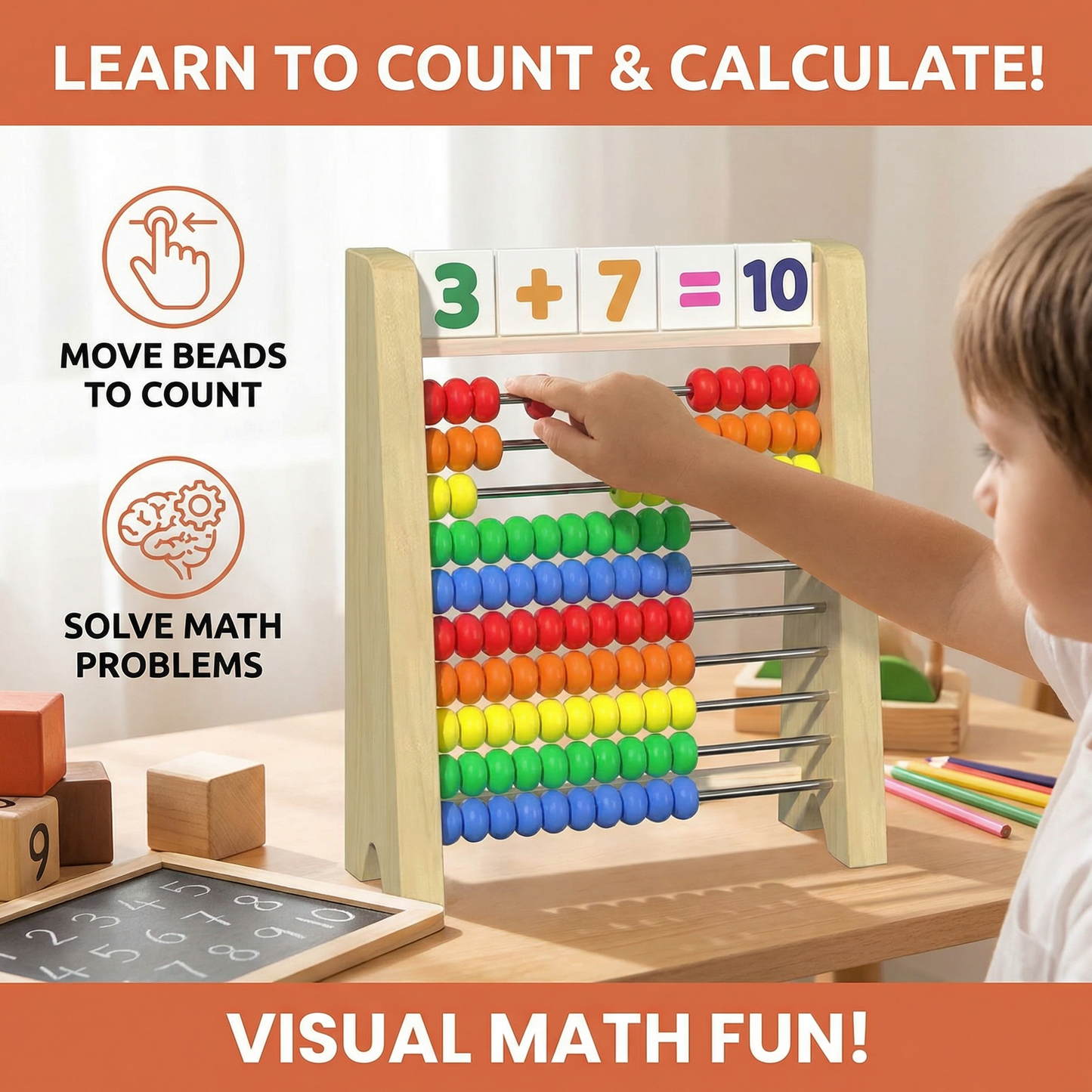 Wooden Abacus for Learning to Count and Calculate