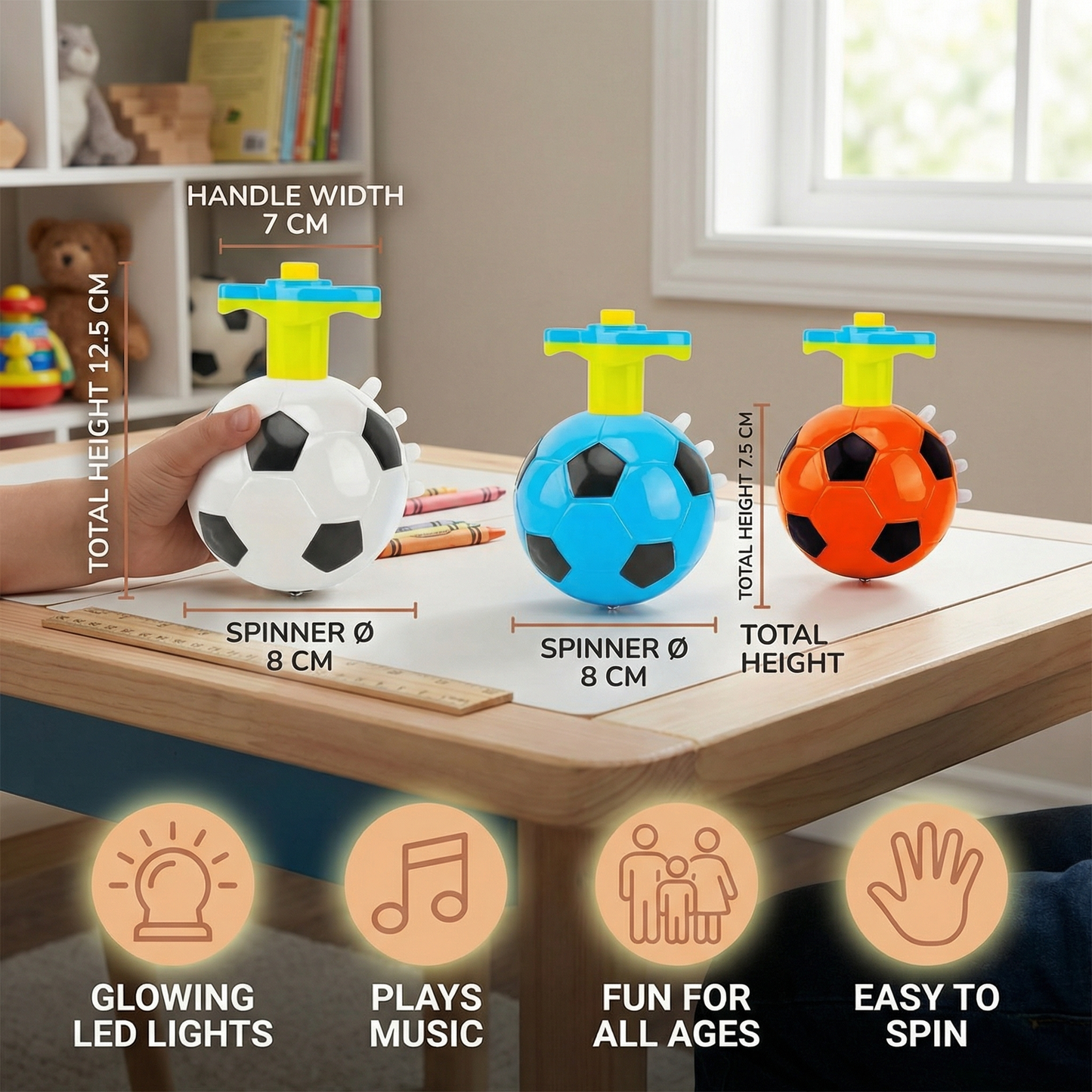 Glowing LED Soccer Spinning Top