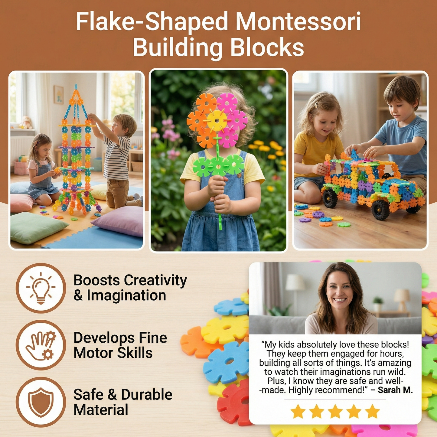 Flake-Shaped Montessori Building Blocks