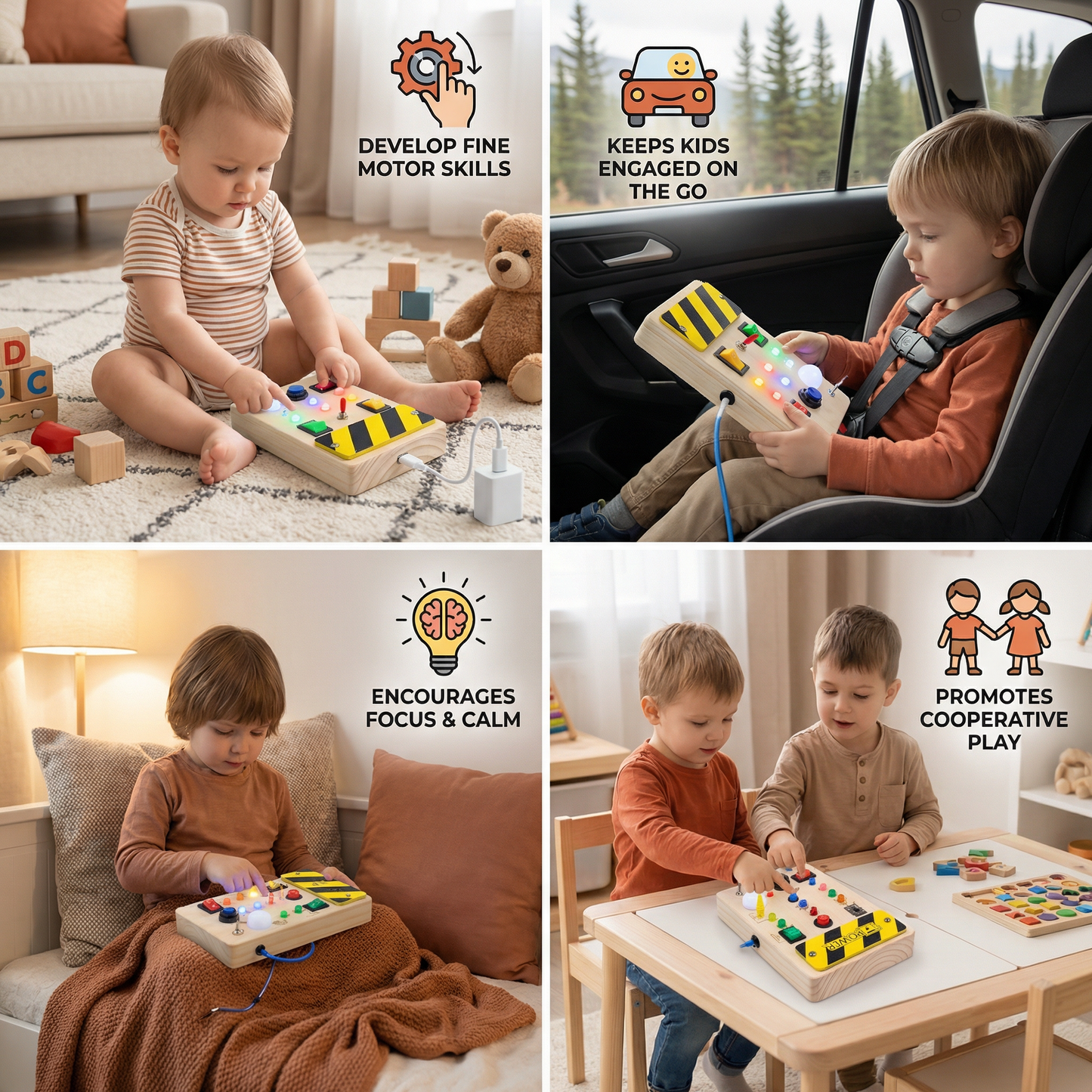 Montessori Activity Board Made of Wood
