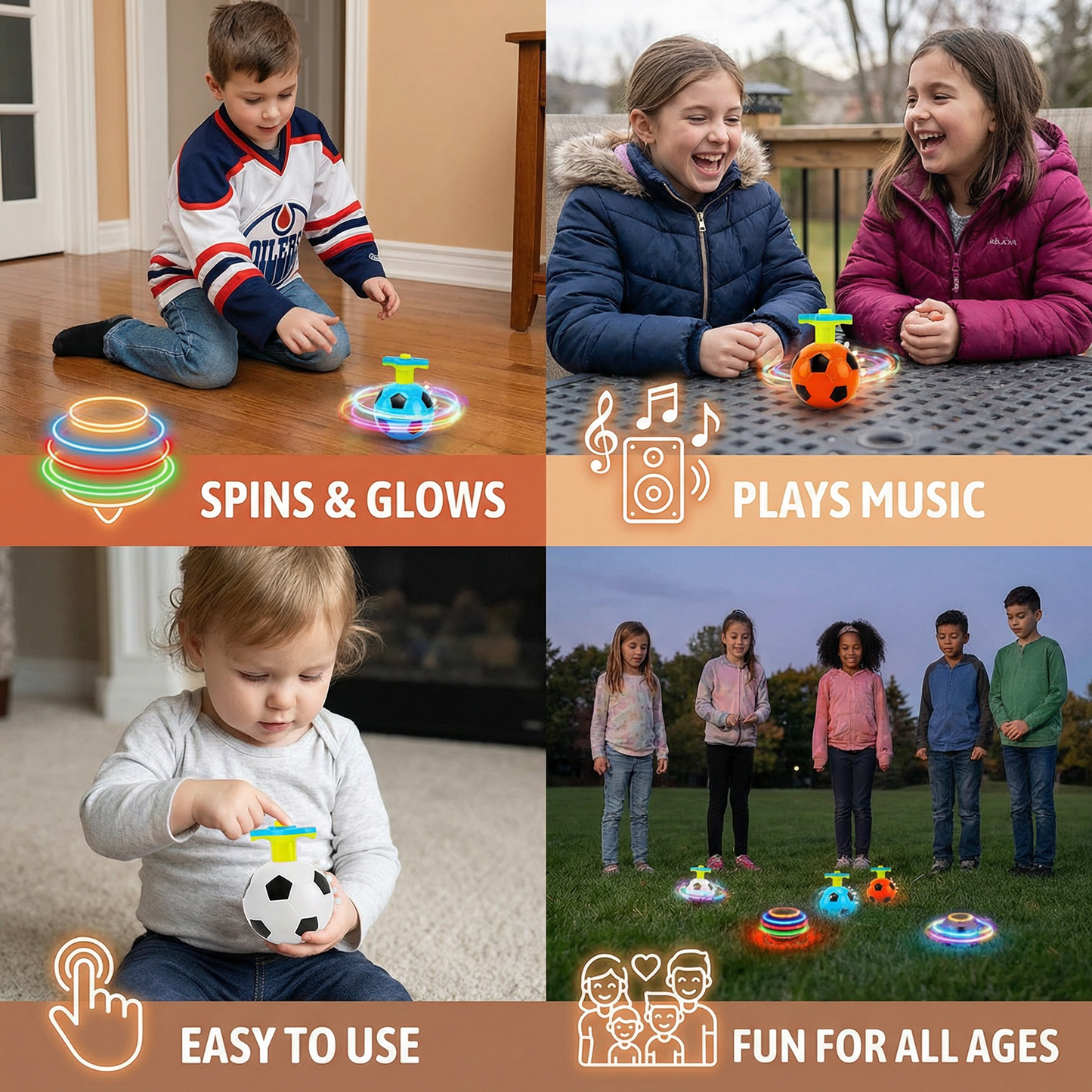 Glowing LED Soccer Spinning Top