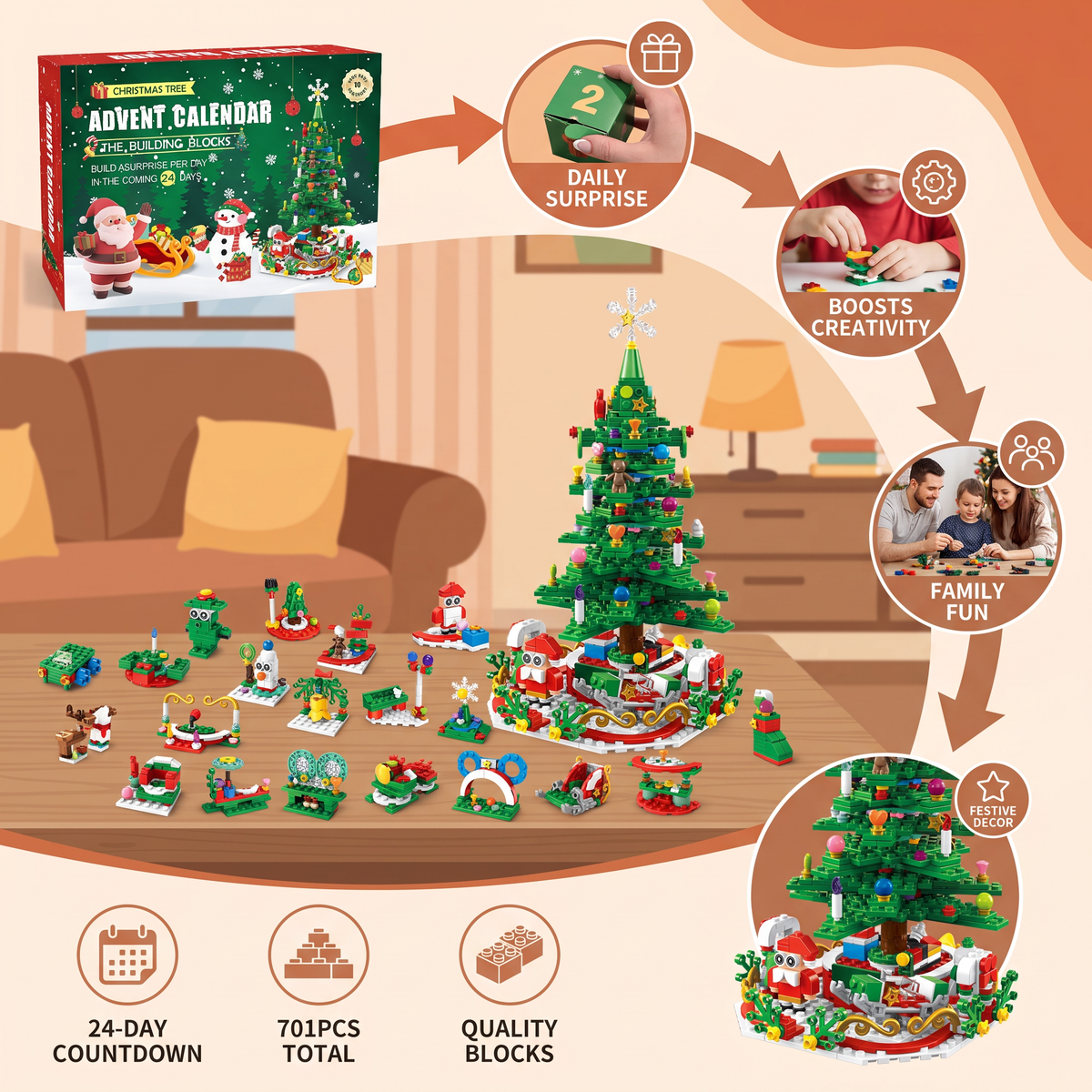 Christmas Tree Building Blocks Advent Calendar for Kids
