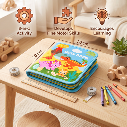8-in-1 Montessori Dinosaur Busy Board Activity Book for Toddlers