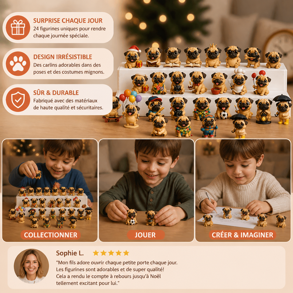 24-Day Pug Advent Calendar with Surprise Figurines