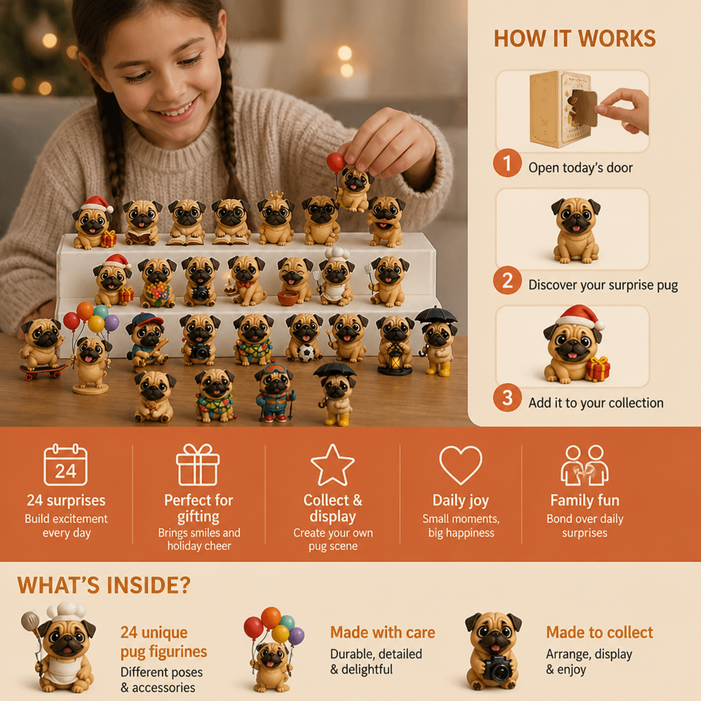24-Day Pug Advent Calendar with Surprise Figurines