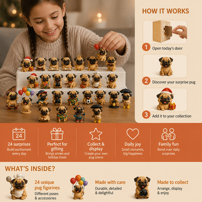 24-Day Pug Advent Calendar with Surprise Figurines