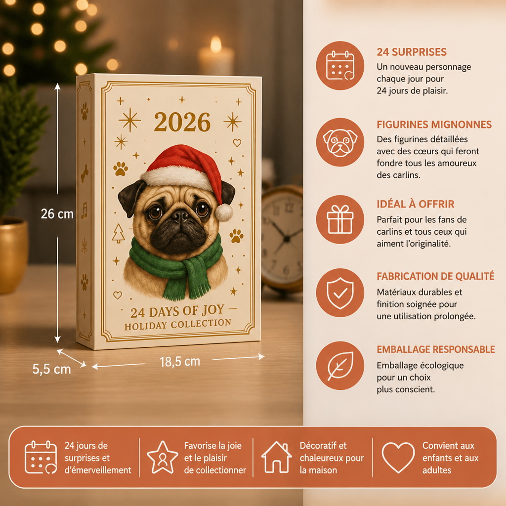 24-Day Pug Advent Calendar with Surprise Figurines