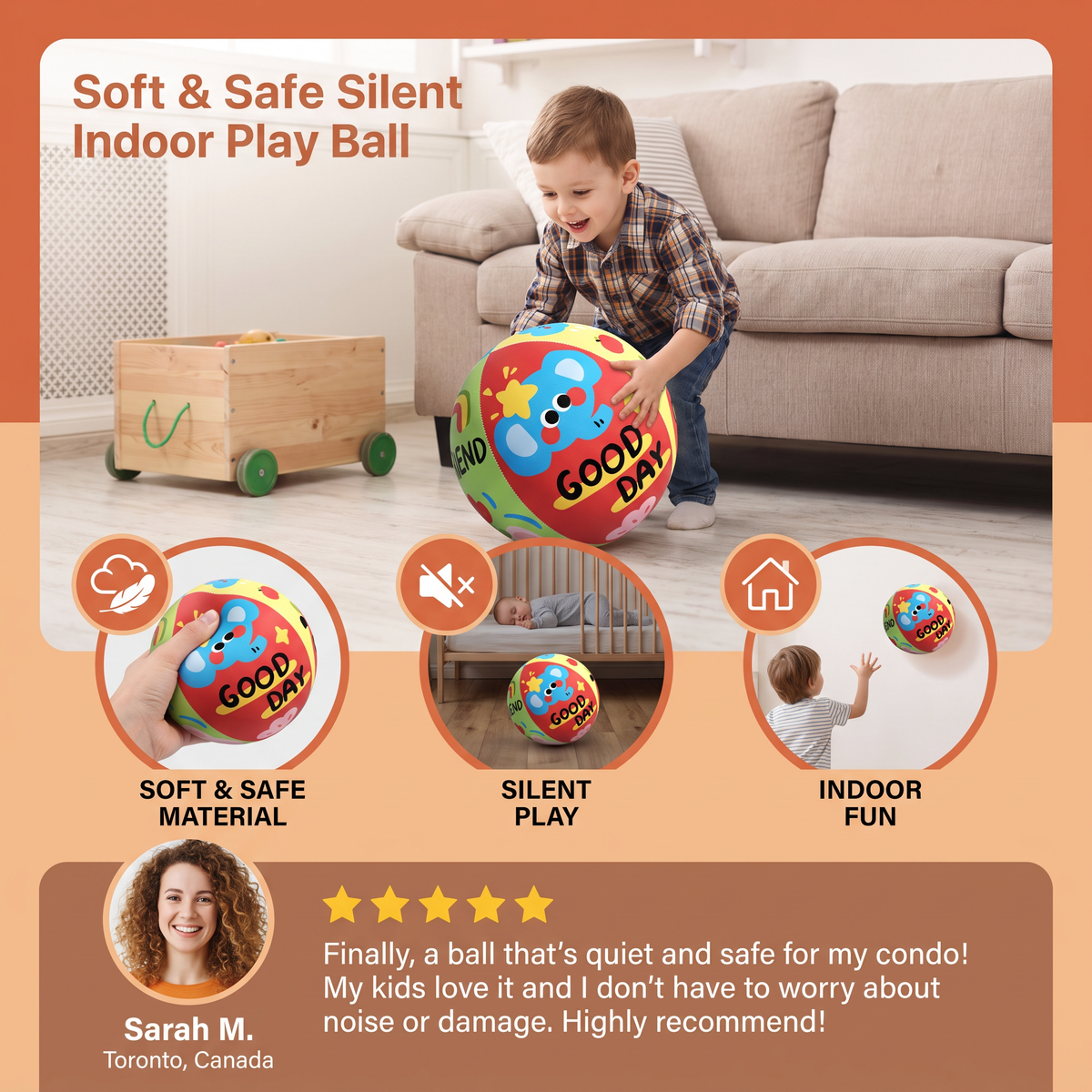 Soft & Safe Silent Indoor Play Ball for Kids