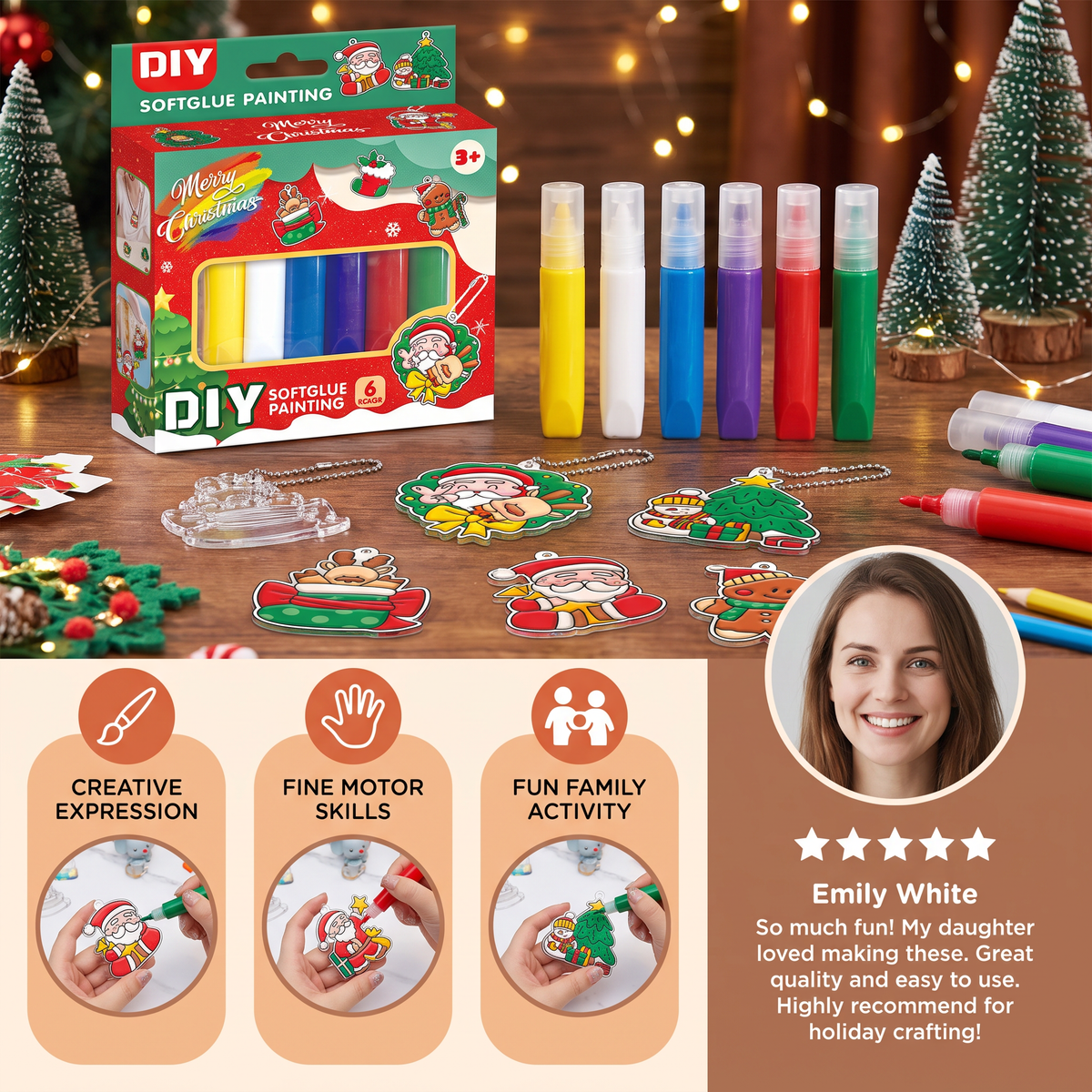 DIY Christmas No-Bake Glue Painting Ornament Craft Kit for Kids
