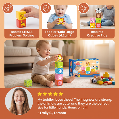 Toddler-Safe 4.2 cm Safari Animal Magnetic Building Cubes – STEM Learning Blocks