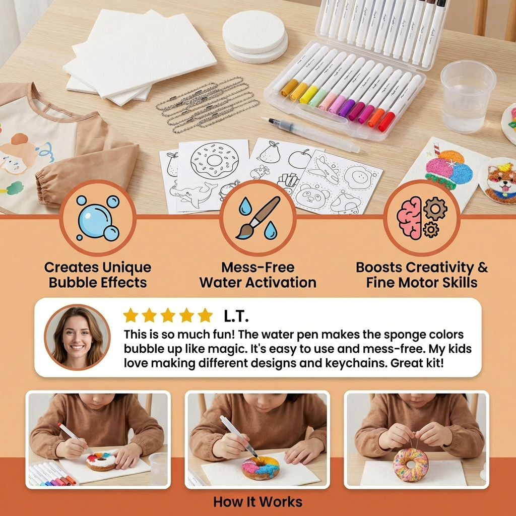 Creative Sponge Painting Art Set for Kids – DIY Bubble Effect Craft Kit