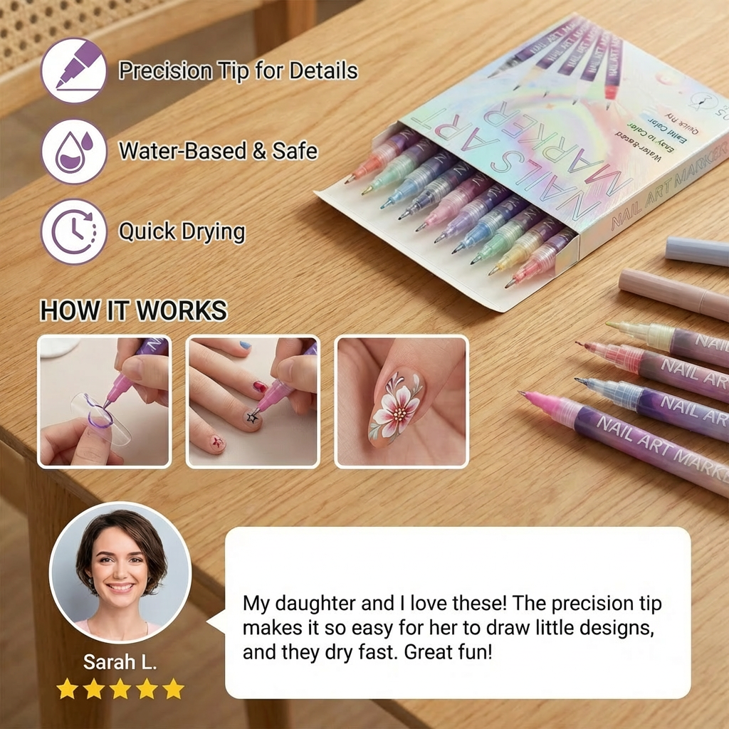 Nail Art Marker Set with Precision Tip – Acrylic Pens for Detailed Nail Designs