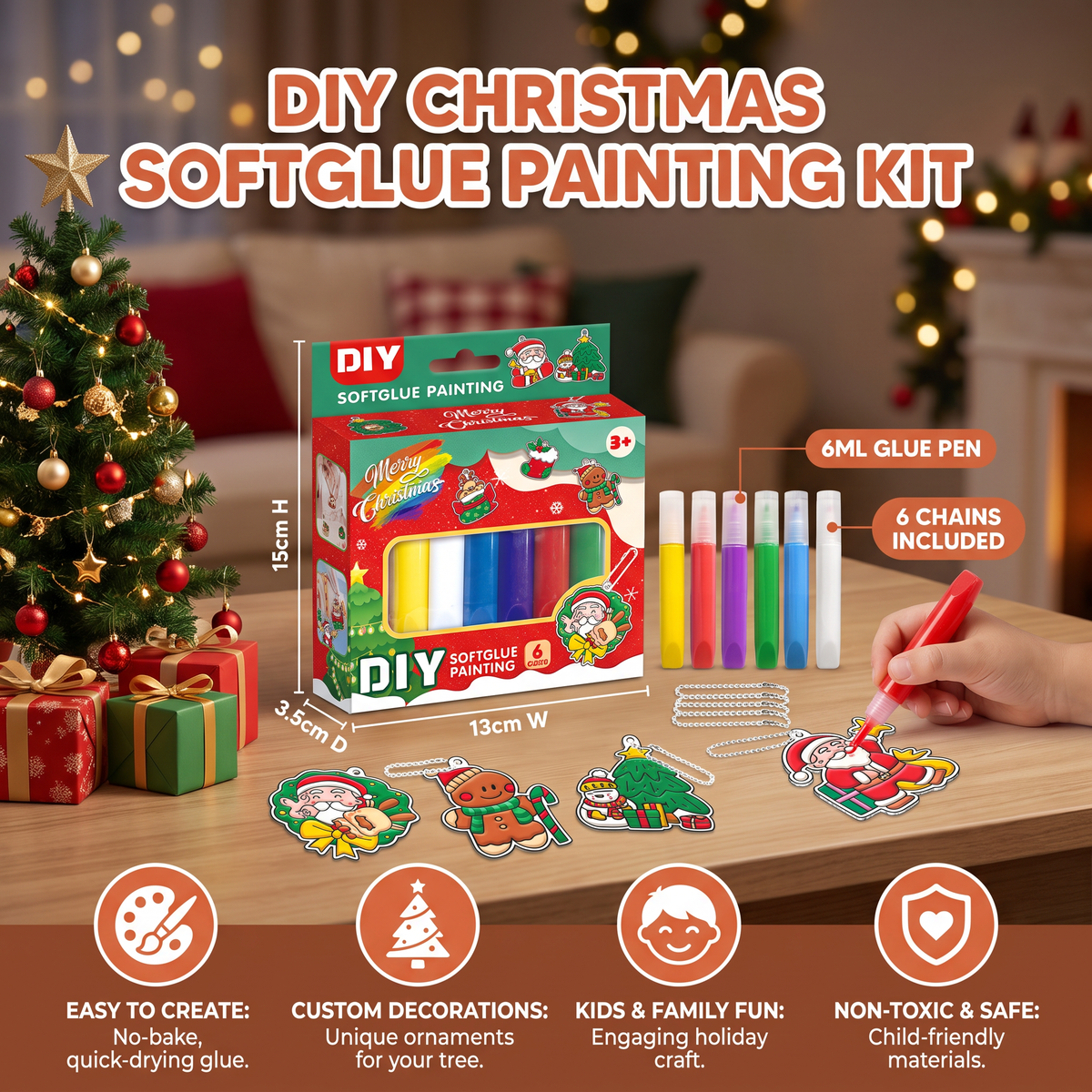 DIY Christmas No-Bake Glue Painting Ornament Craft Kit for Kids