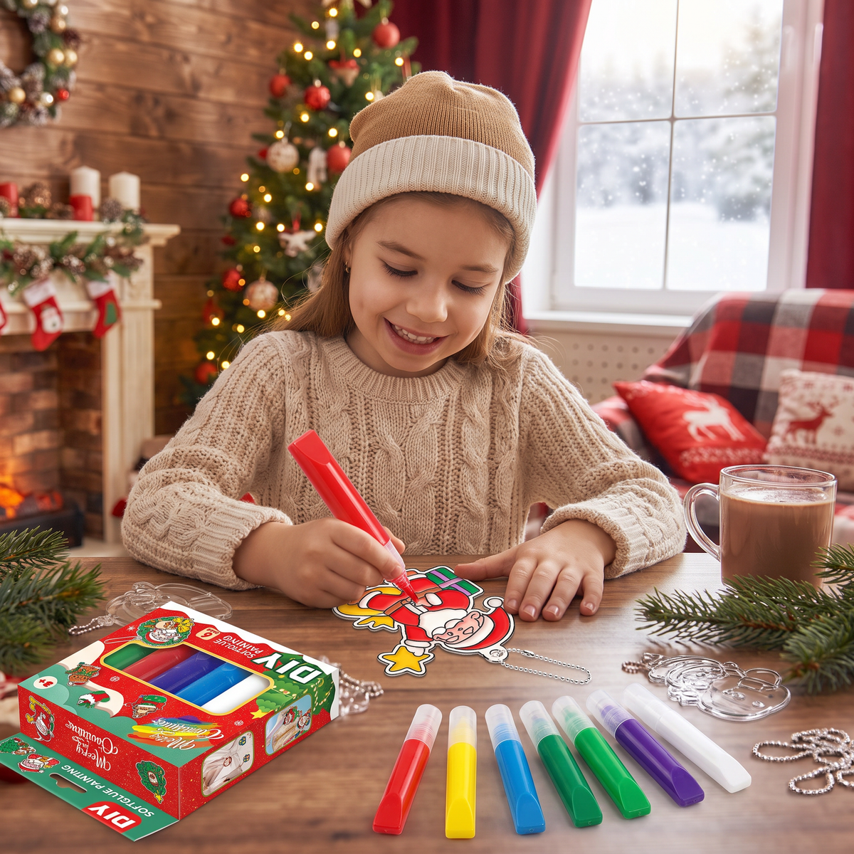 DIY Christmas No-Bake Glue Painting Ornament Craft Kit for Kids